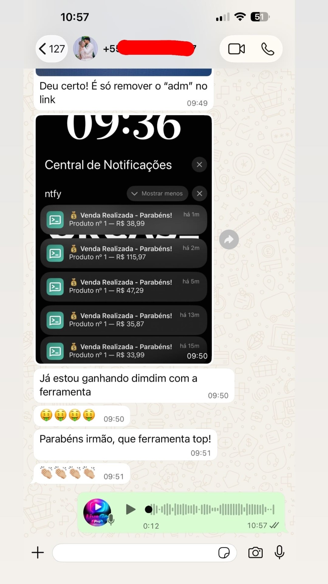 Conversa e notificações; avatar do áudio adaptado para CTK